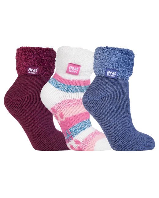 Heat Holders Blue Fluffy Slipper Bed Socks With Grips