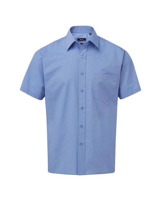 PREMIER Blue Short Sleeve Poplin Shirt (Mid) for men
