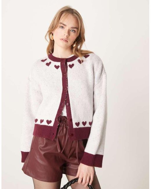 ASOS Red Knitted Cardigan With Hearts