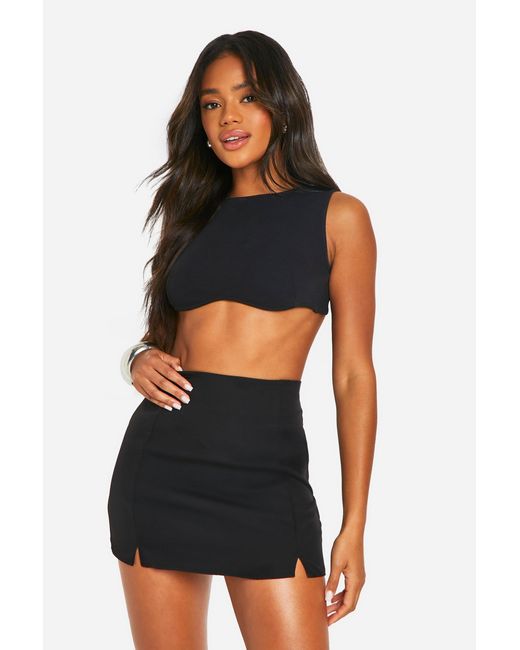 Boohoo Black Double Split Front Woven Mini Skirt