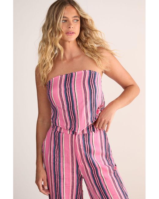 Nasty Gal Pink Cotton Gauze Stripe Bandeau Tie Back Top