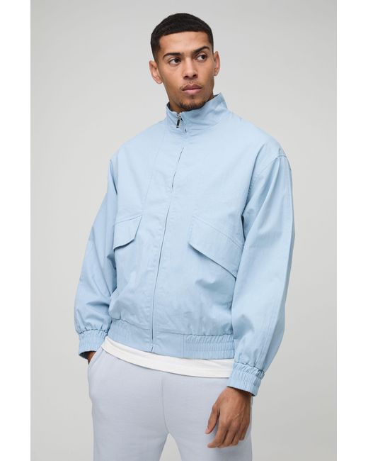 BoohooMAN Blue Oversized Boxy Pocket Detail Twill Funnel Neck Bomber Jacket for men