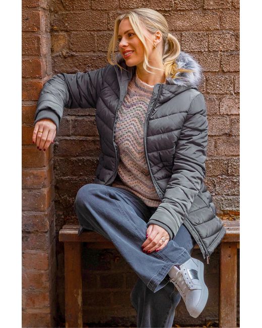 Roman Multicolor Faux Fur Hooded Quilt Coat
