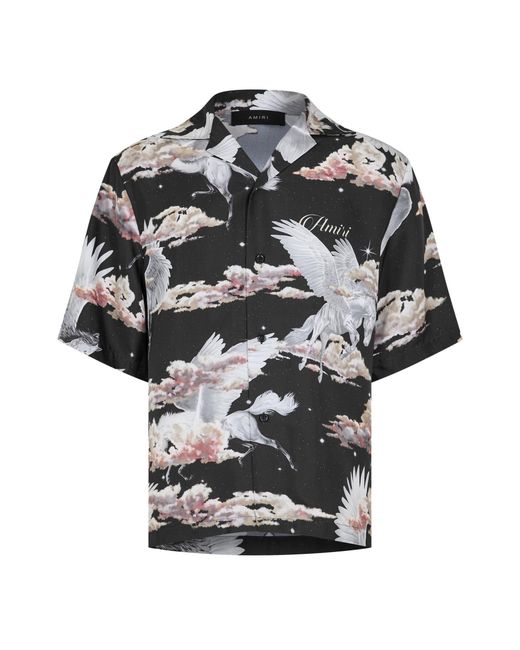 Amiri Black Pegasus Short Sleeve Bowling Shirt for men