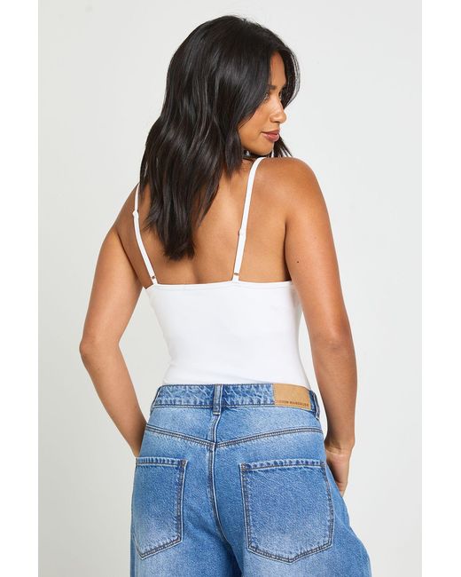 Boohoo White Petite Peached Sculpt Strappy Sleeveless Bodysuit With Removable Padding