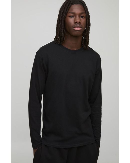 BoohooMAN Black Basic Long Sleeve Regular Fit Crew Neck T Shirt for men