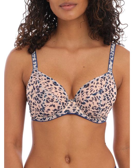 Freya Brown Ladies Wild Side Plunge Bra - Beige And Blue