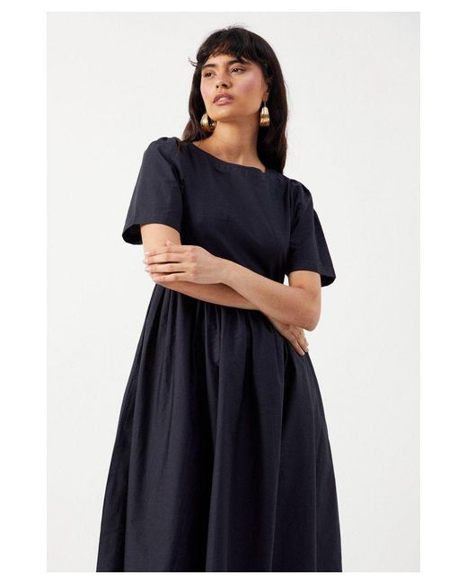 Warehouse Blue Poplin Chuck On Smock Midi Dress