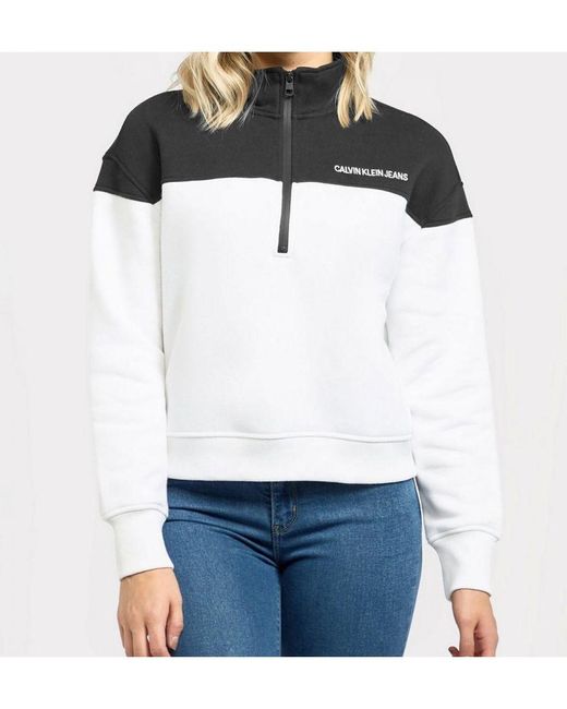 Calvin Klein Black Womenss Back Logo Blocking 1/2 Zip Sweatshirt