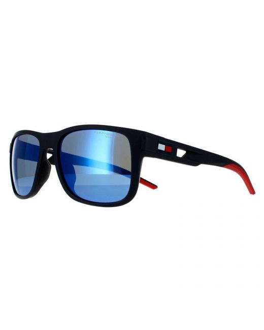 Tommy Hilfiger Blue Wrap Matte Mirror Sunglasses for men
