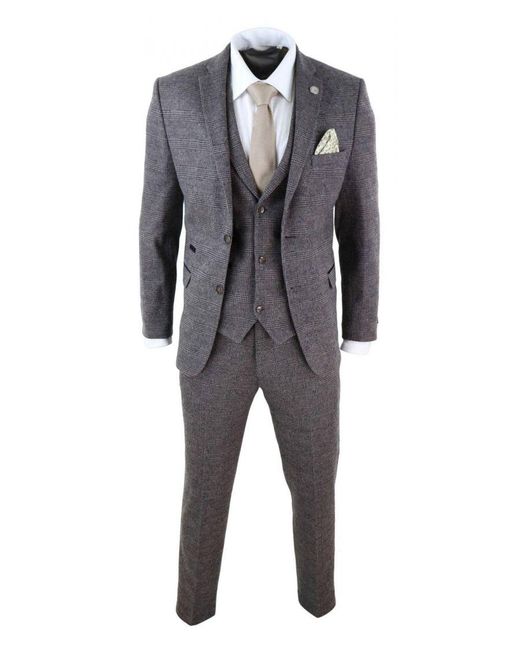 TruClothing Gray 3 Piece Herringbone Tweed Suit for men