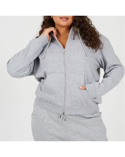 Brave Soul Gray Solid Patterned Hooded Ribbed Cuff Sweat Jacket With Kangaroo Pocket
