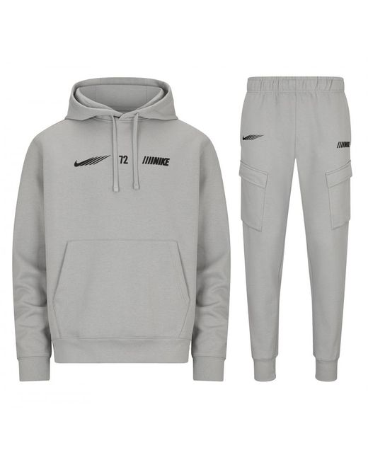 Nike Gray Sportswear Standard Issue Fleece Cargo Tracksuit Wolf Grey Cotton for men