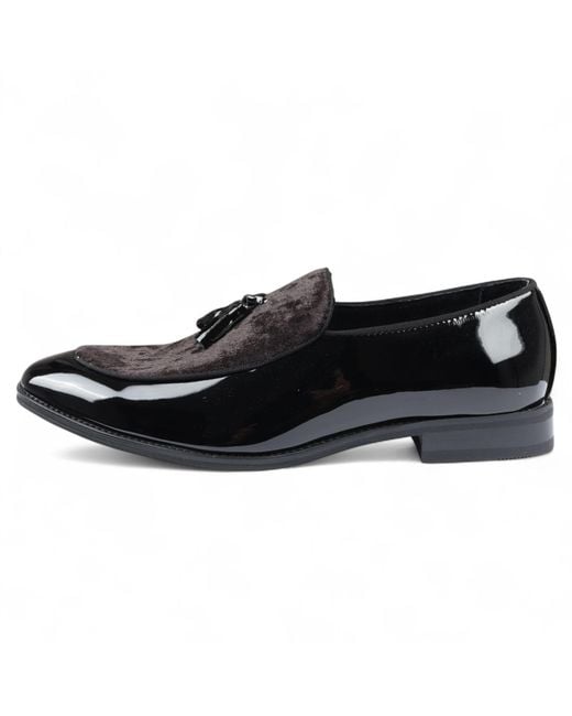 Infinity Leather Black Velvet Tassel Loafers Formal Patent Dress Shoes Faux Leather for men