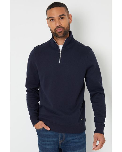 Threadbare Blue Pique Quarter Zip Funnel Neck Sweatshirt for men