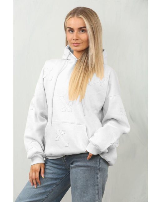 Femme Luxe White Oversized Crucifix Cross Embroidered Hoodie