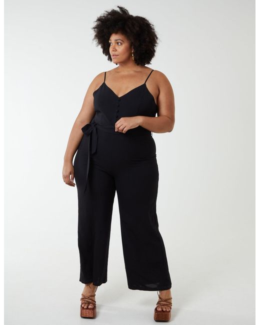 Blue Vanilla Blue Curve Button Front Strappy Jumpsuit