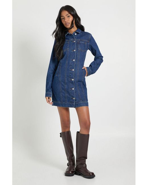 Boohoo Blue Tall Western Denim Mini Dress