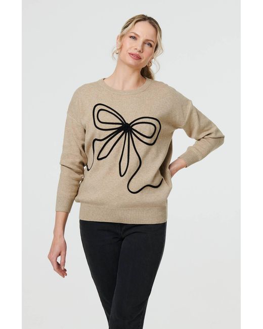 Izabel London Natural Bow Embellished Drop Shoulder Knit Jumper