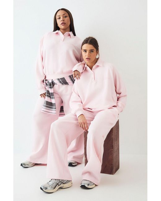 DSGN Studio Pink Raglan Seam Collared Rugby Sweatshirt