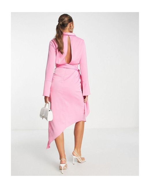 ASOS Pink Satin Drape Shirt Midi Dress