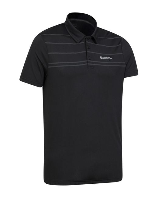 Mountain Warehouse Black Away Isocool Polo With Button Neck Sun Protection Summer Tee for men
