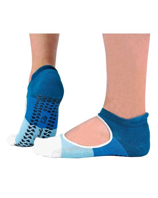 Sock Snob Blue 2 Pairs Ladies Non Slip Grip Low Cut Invisible Pilates Yoga Socks