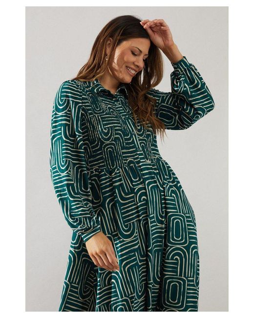 Wallis Green Geo Collared Midi Dress