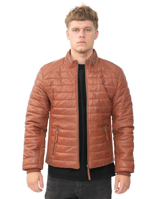 Infinity Leather Brown Quilted Puffer Jacket for men