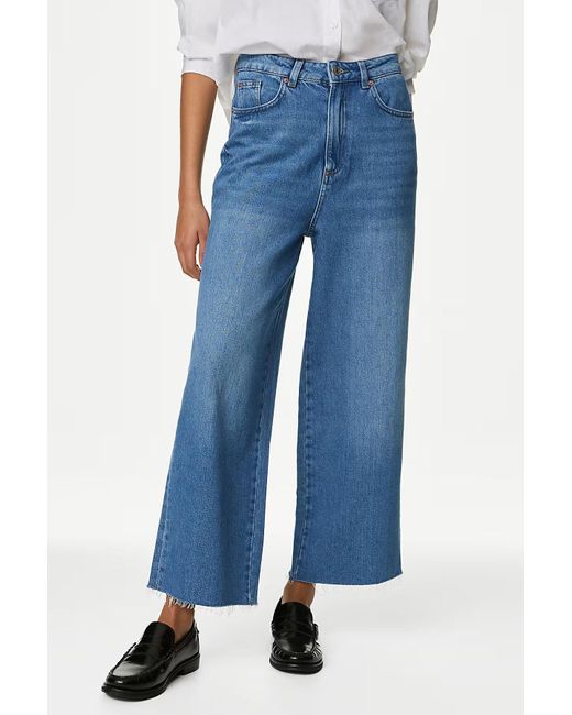 Secret Label Blue High Waist Raw Hem Wide Leg Jeans