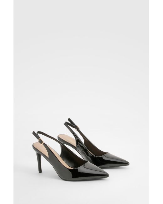 Boohoo White Patent Mid Height Slingback Court Shoes