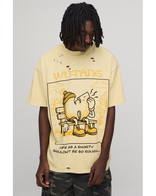 BoohooMAN Natural Oversized Extended Neck Wu Tang License Print T-Shirt for men