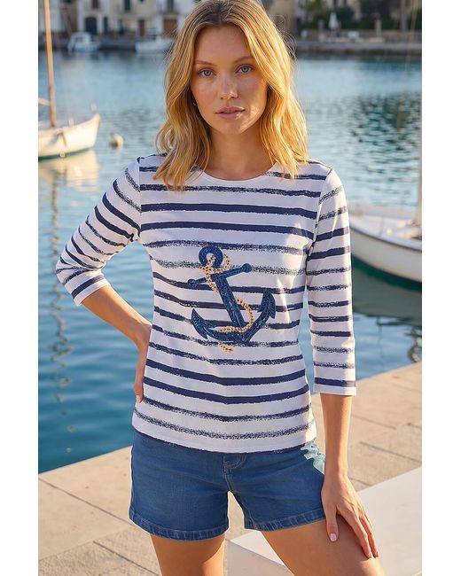 Roman Blue Anchor Striped Hotfix Top