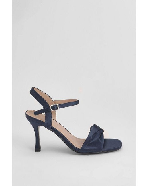 Wallis Blue Wide Fit Sally Satin Soft Twist Front High Stiletto Heel Sandals
