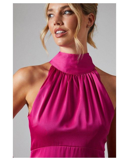 Oasis Pink Satin Halter Neck Midi Bridesmaids Dress