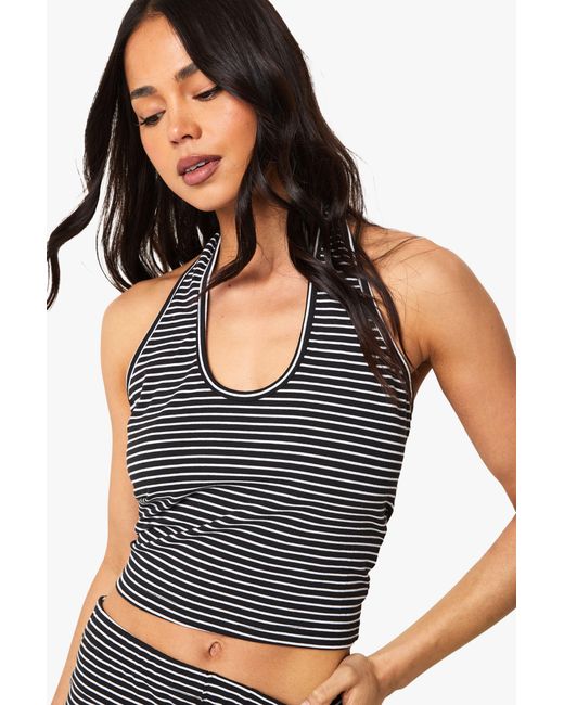 Boohoo Blue Striped Halterneck Top