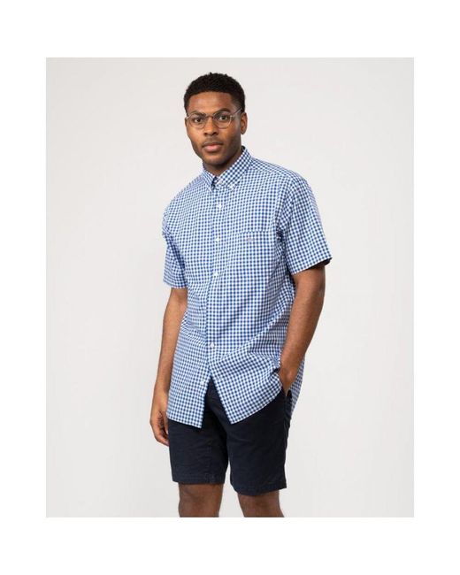 Gant Blue Regular Fit Short Sleeve Poplin Gingham Shirt for men