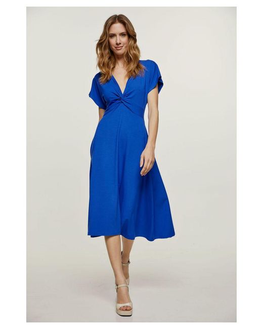 Conquista Blue Royal Knot Detail Midi Dress