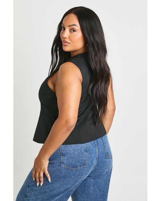 Boohoo Black Plus Tailored Button Trim Waistcoat