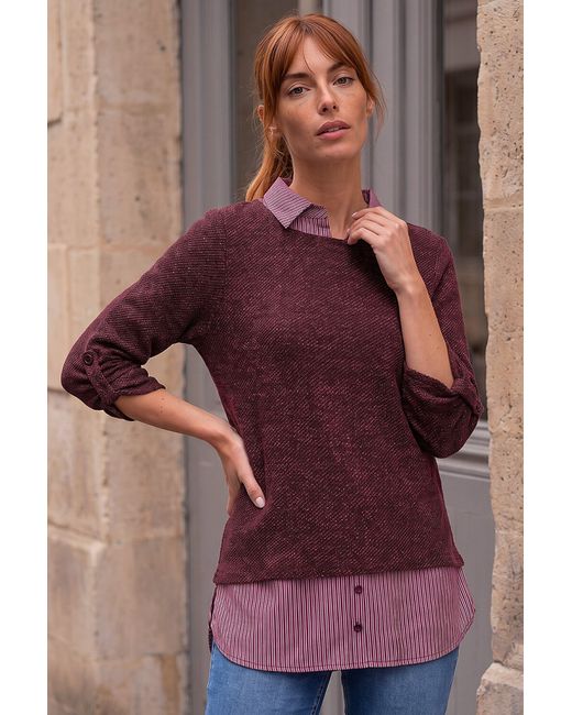 Roman Brown Textured Snit Mock Shirt