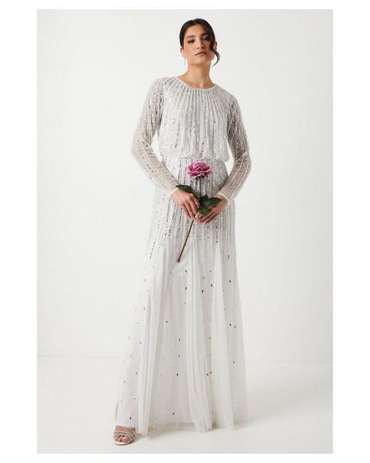 Coast White Linear Sequin Embellished Long Sleeve Wedding Dress