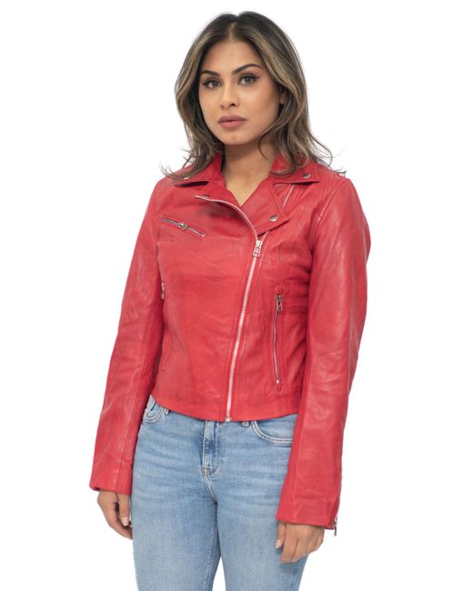 Infinity Leather Red Biker Jacket-Zanzibar