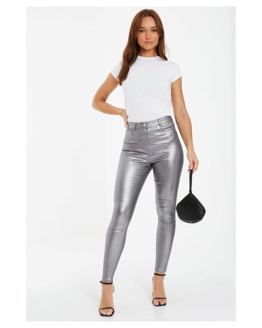 Quiz Blue Silver Faux Leather Skinny Jeans