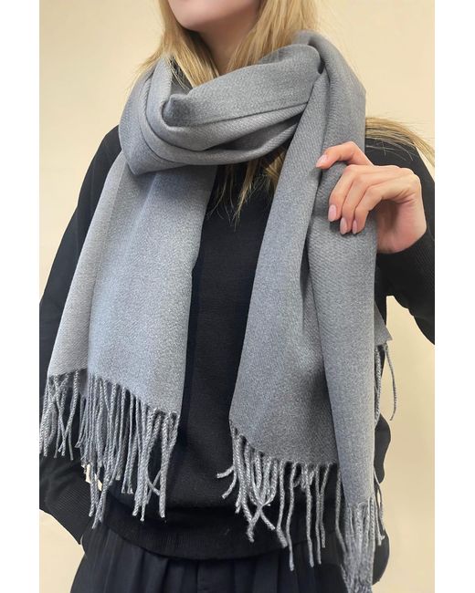 SVNX Gray Reversible Two-Tone Cashmere Blend Scarf With Tassels