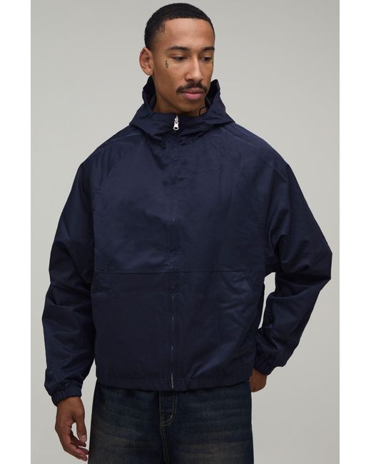BoohooMAN Blue Oversized Boxy Fit Reversible Check Twill Hooded Cagoule for men