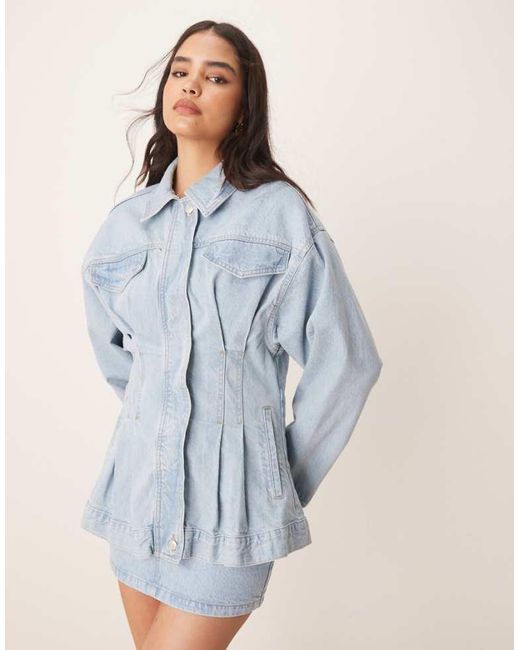 ASOS Blue Denim Premium Jacket With Cinched Waist