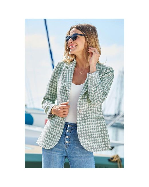 Sosandar Blue Sage & Luxe Dogtooth Print Blazer