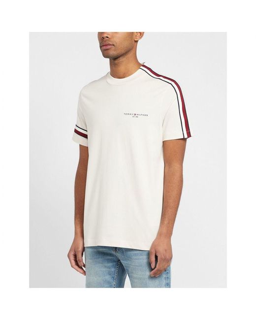 Tommy Hilfiger White Global Stripe T-Shirt for men