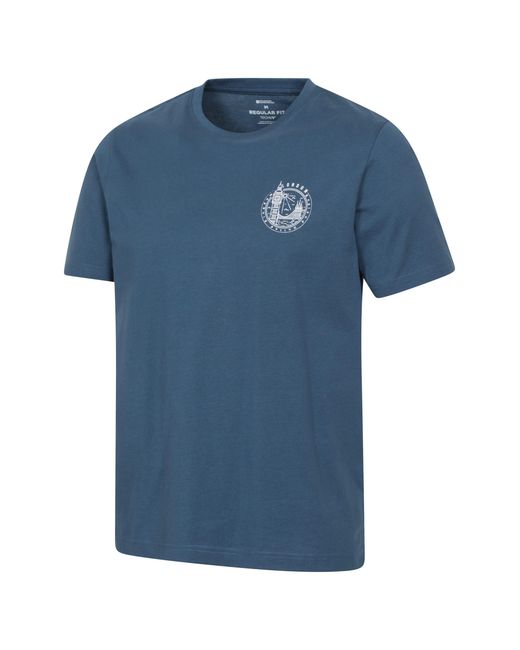 Mountain Warehouse Blue Regional London T-Shirt Cotton Sun Protection Breathable Casual Tee for men