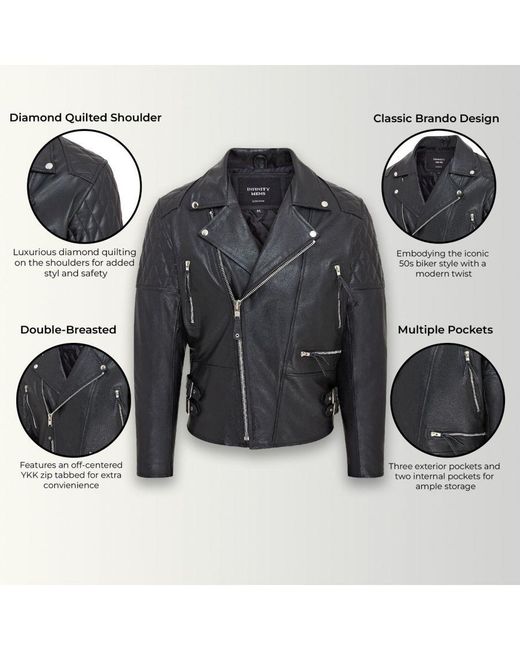 Infinity Leather Black Cowhide Brando Biker Jacket for men